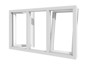 Twee pvc draaikiepramen met vast raam 3 vakken